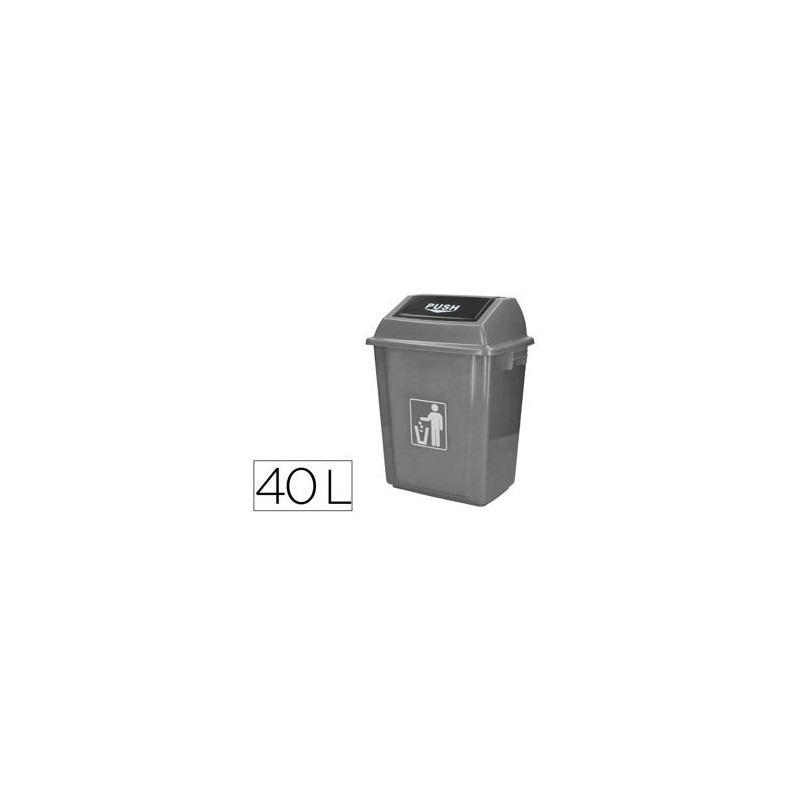 PAPELERA CONTENEDOR Q-CONNECT PLASTICO CON TAPA DE BALANCIN 40 LITROS GRIS 410X280X610 MM