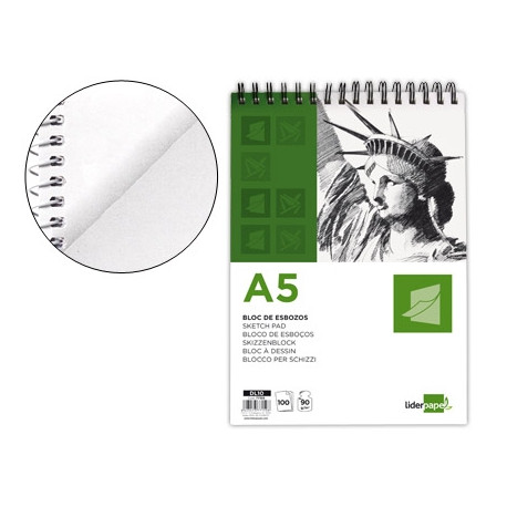 BLOC DIBUJO LIDERPAPEL ESBOZOS ESPIRAL A5 148X210 MM 100 HOJAS 90GR/M2 SIN RECUADRO