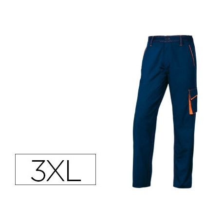 PANTALON DE TRABAJO DELTAPLUS CINTURA AJUSTABLE 5 BOLSILLOS COLOR AZUL NARANJA TALLA 3XL