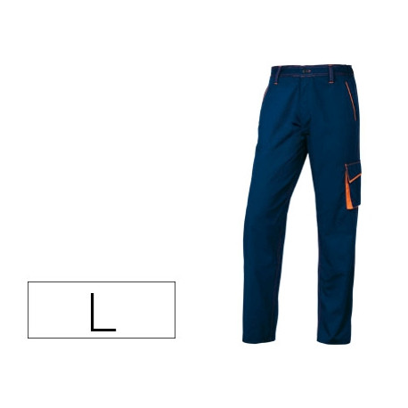 PANTALON DE TRABAJO DELTAPLUS CINTURA AJUSTABLE 5 BOLSILLOS COLOR AZUL NARANJA TALLA L