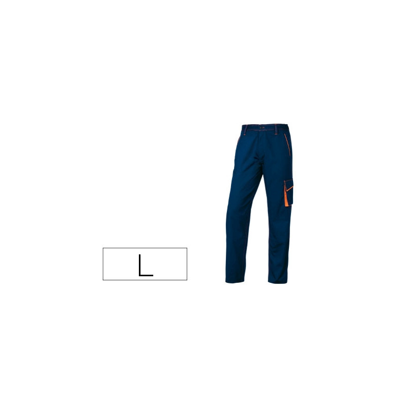 PANTALON DE TRABAJO DELTAPLUS CINTURA AJUSTABLE 5 BOLSILLOS COLOR AZUL NARANJA TALLA L