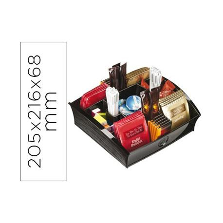 BANDEJA ORGANIZADORA CEP CON 9 COMPARTIMENTOS POLIESTIRENO COLOR NEGRO ESPECIAL PARA SNACKS 205X216X