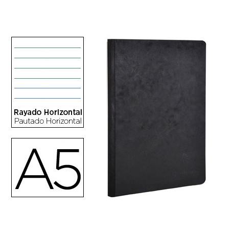 LIBRETA AGE-BAG TAPA CARTULINA LOMO COSIDO RAYADO HORIZONTAL 96 HOJAS COLOR NEGRO 148X210 MM