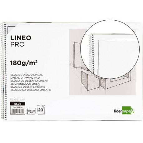 BLOC DIBUJO LIDERPAPEL LINEAL ESPIRAL 230X325MM 20 HOJAS 180 GR/M2 CON RECUADRO PERFORADO