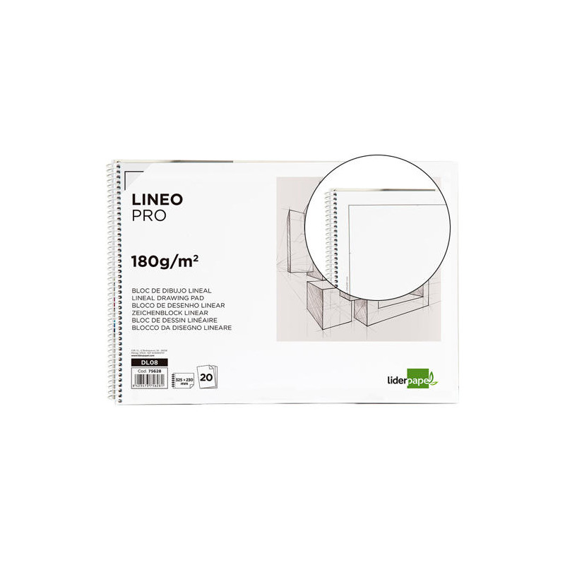 BLOC DIBUJO LIDERPAPEL LINEAL ESPIRAL 230X325MM 20 HOJAS 180 GR/M2 CON RECUADRO PERFORADO