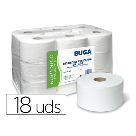 PAPEL HIGIENICO INDUSTRIAL GOFRADO BUGA RECICLADO 2 CAPAS 130 M