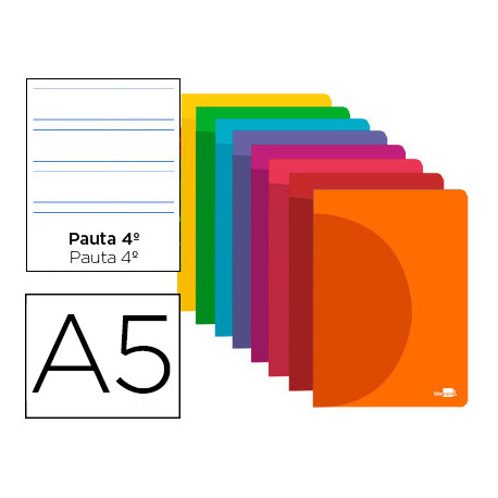 LIBRETA LIDERPAPEL 360 TAPA DE PLASTICO A5 48 HOJAS 90G/M2 PAUTA 4 3,5MM CON MARGEN COLORES SURTIDOS