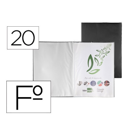 CARPETA LIDERPAPEL ESCAPARATE 20 FUNDAS PVC FOLIO NEGRO