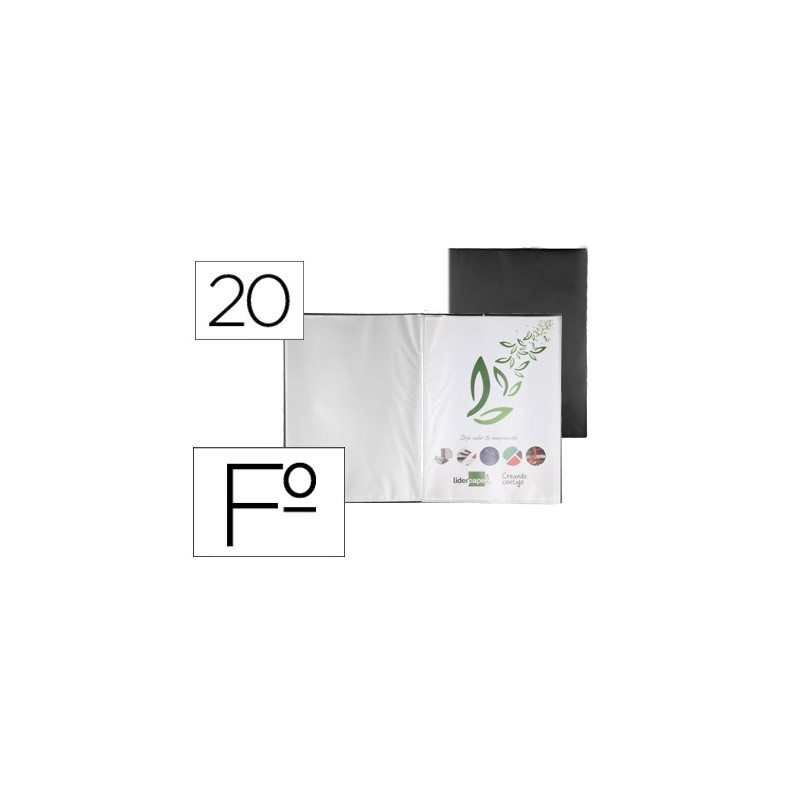 CARPETA LIDERPAPEL ESCAPARATE 20 FUNDAS PVC FOLIO NEGRO