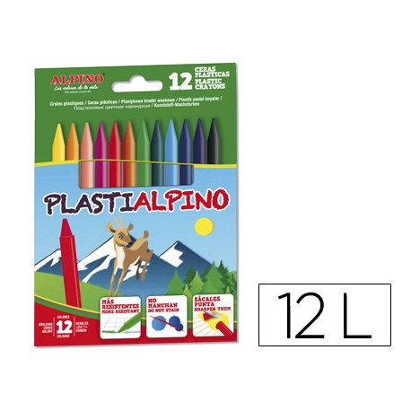 LAPICES CERA ALPINO PLASTI CAJA DE 12 UNIDADES COLORES SURTIDOS