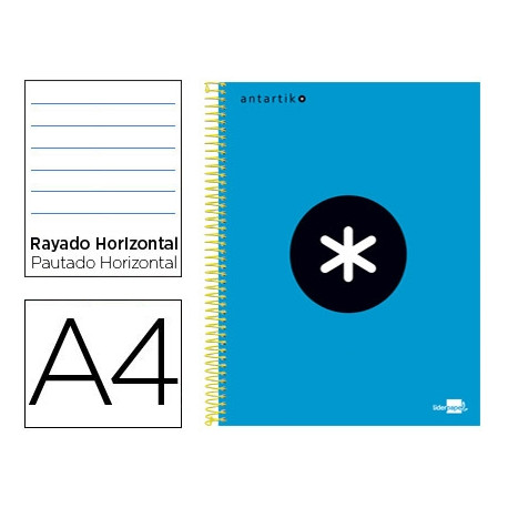 CUADERNO ESPIRAL A4 MICRO ANTARTIK TAPA FORRADA 120H 90 GR HORIZONTAL 5 BANDAS 4 TALADROS COLOR AZUL