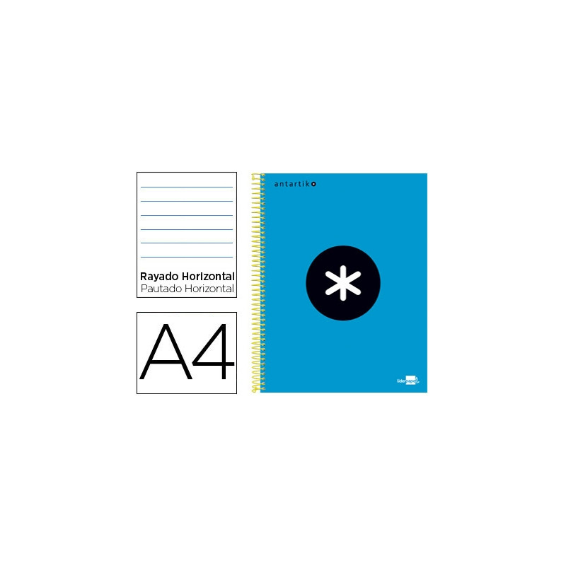 CUADERNO ESPIRAL A4 MICRO ANTARTIK TAPA FORRADA 120H 90 GR HORIZONTAL 5 BANDAS 4 TALADROS COLOR AZUL