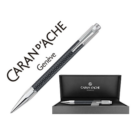 BOLIGRAFO CARAN D'ACHE VARIUS CUERPO FIBRA DE CARBON 3000 NEGRO PLACADO RODIO CON ESTUCHE PUNTA MEDI