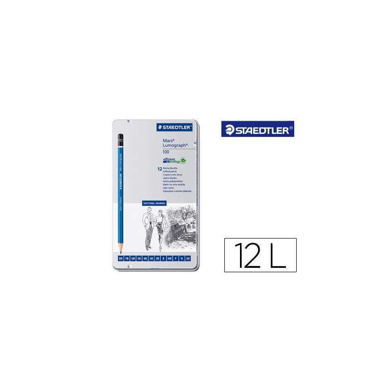 LAPICES DE GRAFITO STAEDTLER MARS LUMOGRAPH 100 CAJA METALICA DE 12 LAPICES 8B- 7B-6B-5B-4B-3B-2B-B-