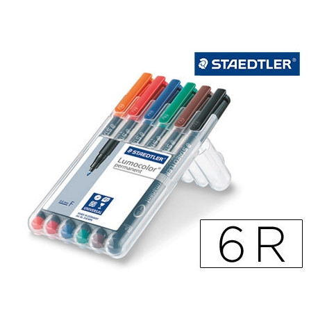 ROTULADOR STAEDTLER LUMOCOLOR RETROPROYECCION PUNTA DE FIBRA PERMANENTE 318 WP ESTUCHE 6 COLORES PUN