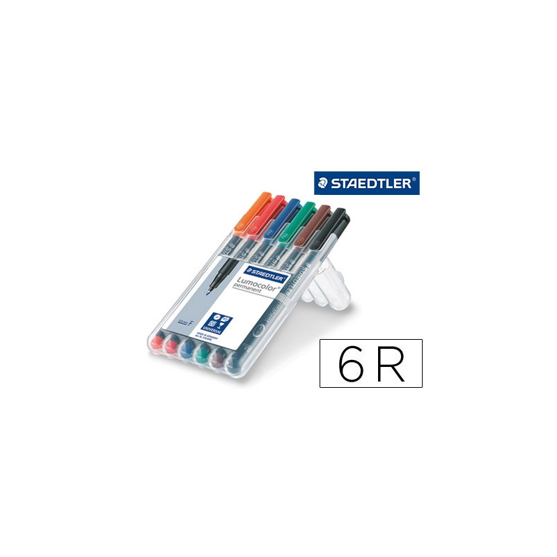 ROTULADOR STAEDTLER LUMOCOLOR RETROPROYECCION PUNTA DE FIBRA PERMANENTE 318 WP ESTUCHE 6 COLORES PUN