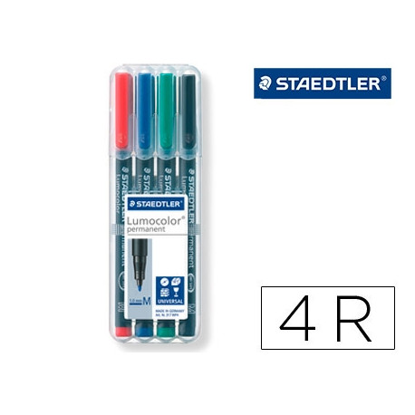 ROTULADOR STAEDTLER LUMOCOLOR RETROPROYECCION PUNTA DE FIBRA PERMANENTE 317 WP ESTUCHE 4 COLORES PUN