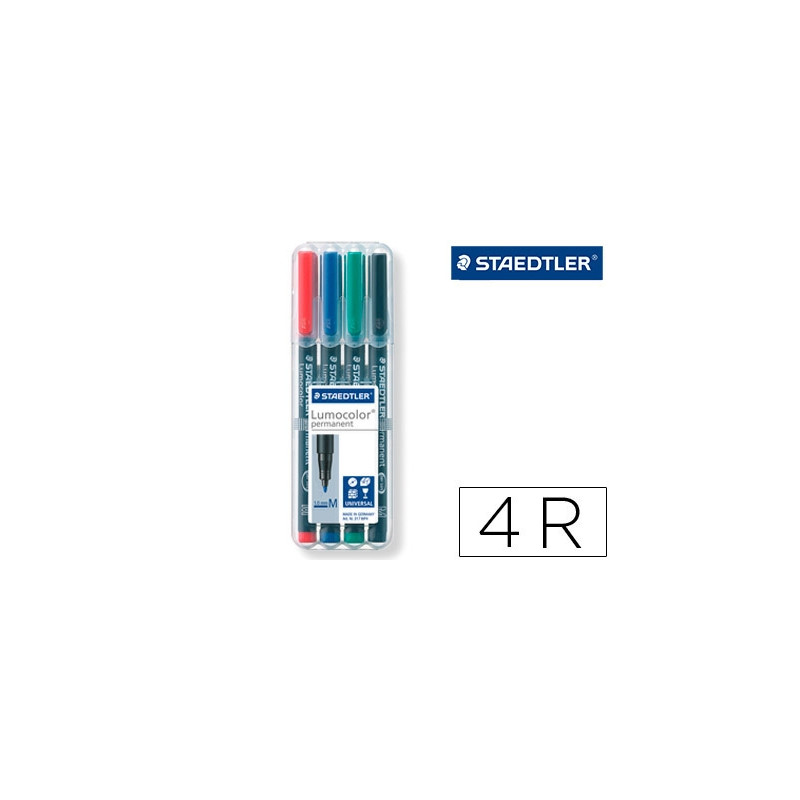 ROTULADOR STAEDTLER LUMOCOLOR RETROPROYECCION PUNTA DE FIBRA PERMANENTE 317 WP ESTUCHE 4 COLORES PUN