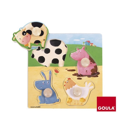 PUZZLE GOULA MADERA 4 PIEZAS ANIMALES GRANJA COLOR