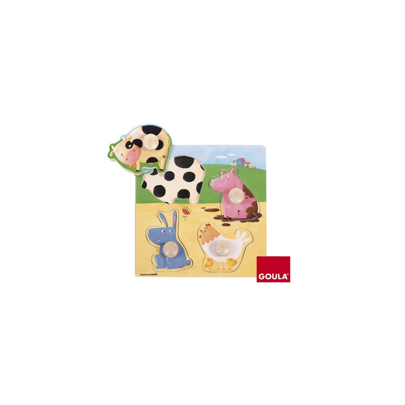 PUZZLE GOULA MADERA 4 PIEZAS ANIMALES GRANJA COLOR