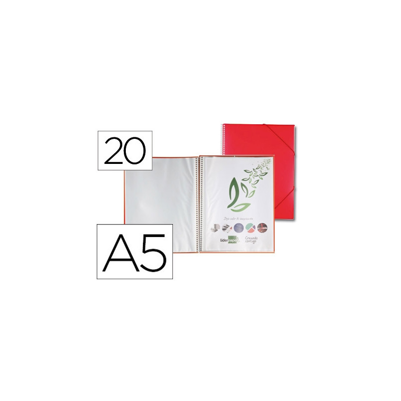 CARPETA LIDERPAPEL ESCAPARATE CON ESPIRAL 20 FUNDAS POLIPROPILENO DIN A5 ROJA