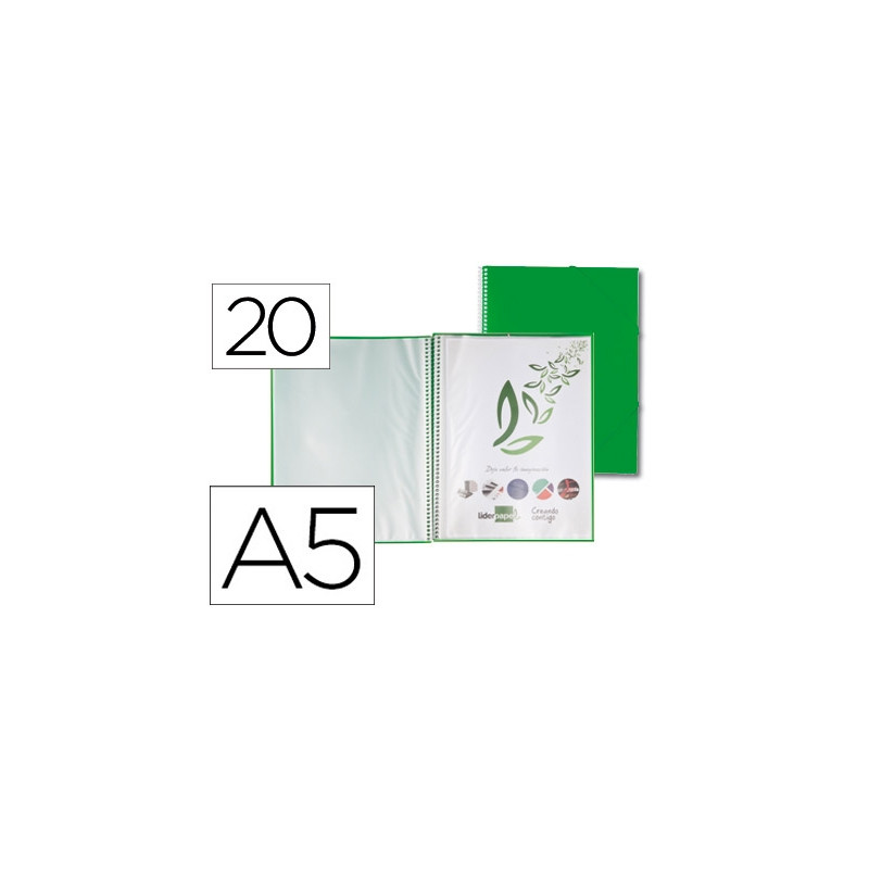 CARPETA LIDERPAPEL ESCAPARATE CON ESPIRAL 20 FUNDAS POLIPROPILENO DIN A5 VERDE