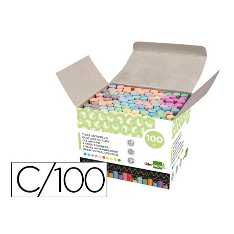 TIZA COLOR ANTIPOLVO LIDERPAPEL CAJA DE 100 UNIDADES COLORES SURTIDOS