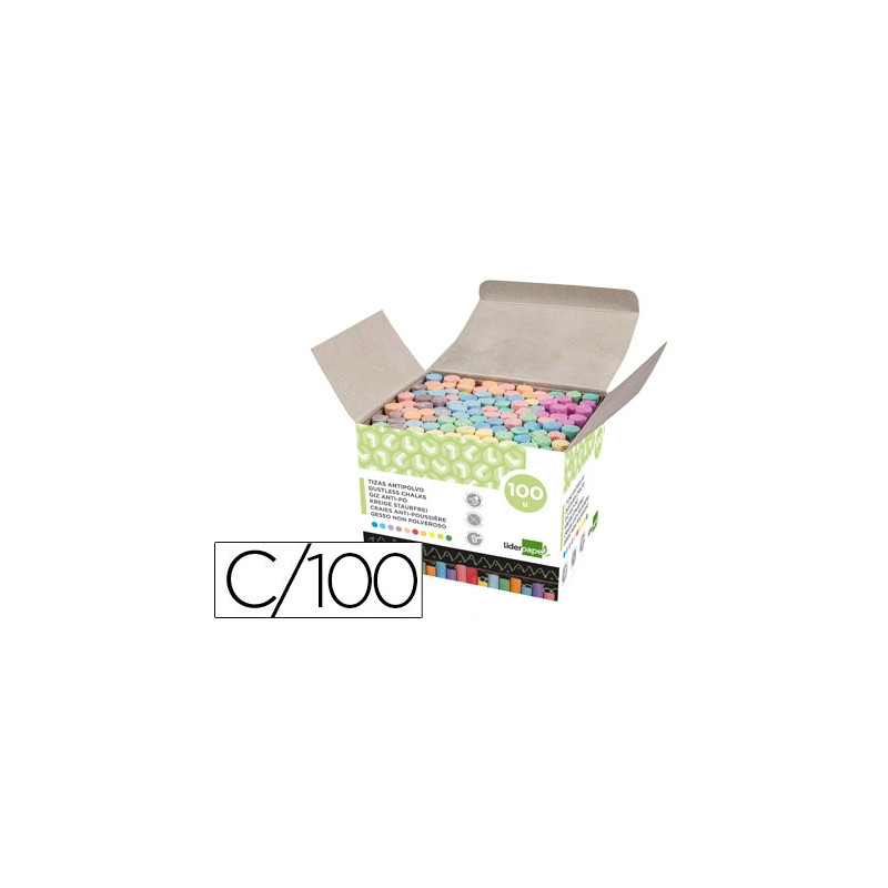 TIZA COLOR ANTIPOLVO LIDERPAPEL CAJA DE 100 UNIDADES COLORES SURTIDOS