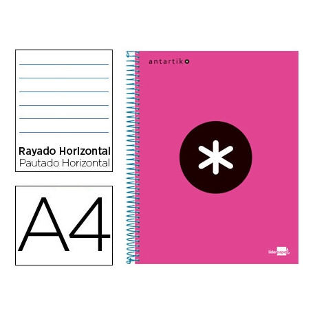 CUADERNO ESPIRAL A4 MICRO ANTARTIK TAPA FORRADA 120H 90 GR HORIZONTAL 5 BANDAS 4 TALADROS COLOR ROSA