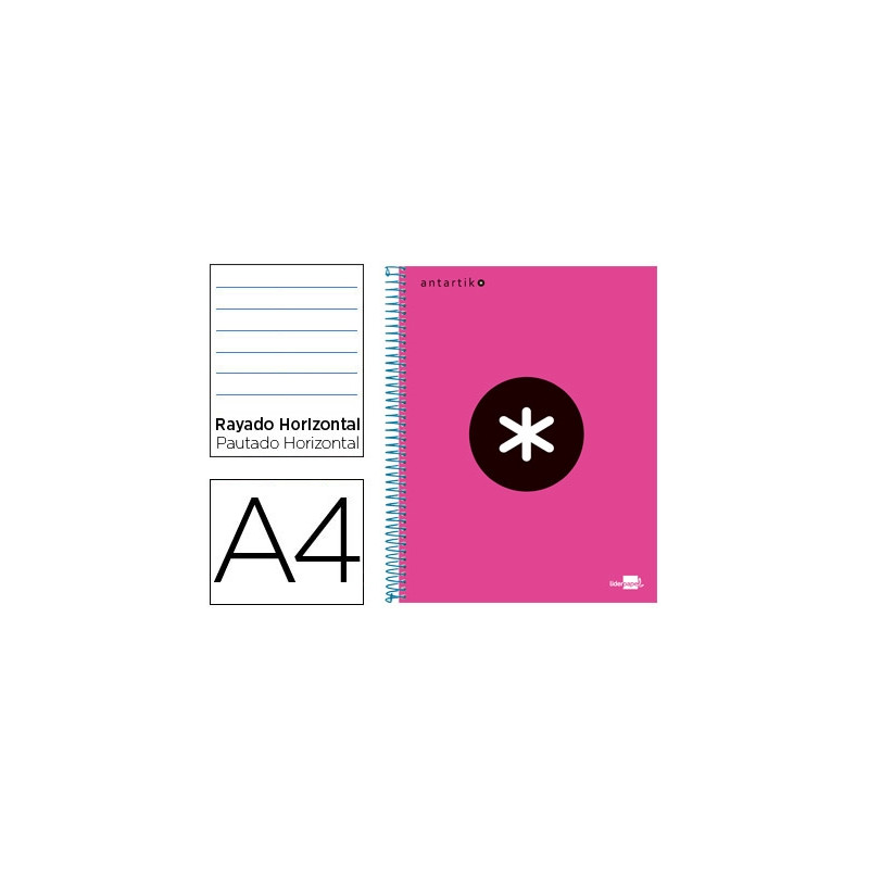 CUADERNO ESPIRAL A4 MICRO ANTARTIK TAPA FORRADA 120H 90 GR HORIZONTAL 5 BANDAS 4 TALADROS COLOR ROSA