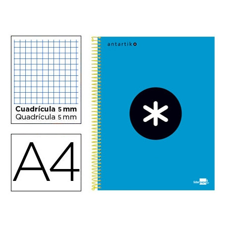 CUADERNO ESPIRAL A4 MICRO ANTARTIK TAPA FORRADA 120H 90 GR CUADRO 5MM 5 BANDAS 4 TALADROS COLOR AZUL