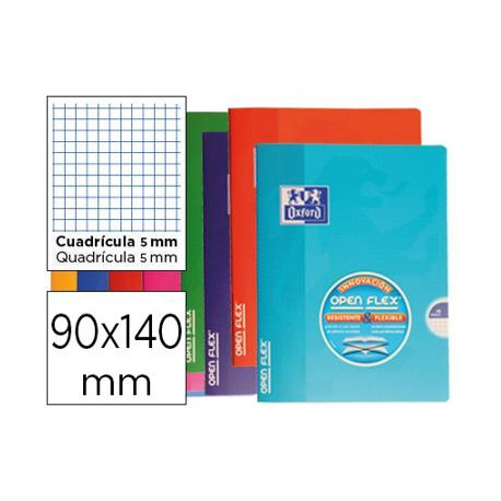 LIBRETA ESCOLAR OXFORD TAPA FLEXIBLE OPTIK PAPER OPENFLEX 48 HOJAS 90 GR 90 X 140 MM CUADRO 5 MM COL