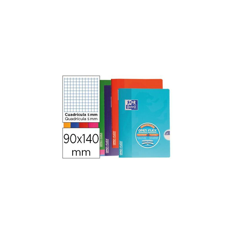 LIBRETA ESCOLAR OXFORD TAPA FLEXIBLE OPTIK PAPER OPENFLEX 48 HOJAS 90 GR 90 X 140 MM CUADRO 5 MM COL