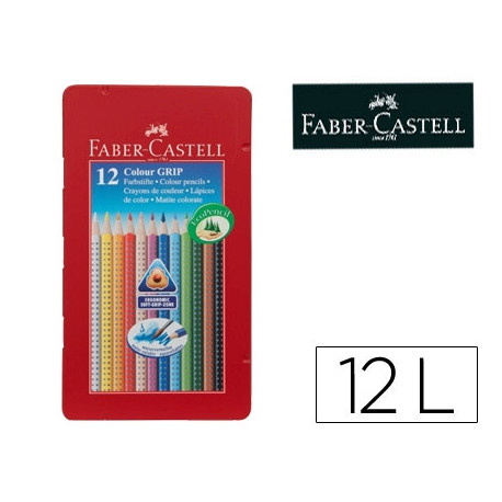 LAPICES DE COLORES FABER CASTELL ACUARELABLE COLOUR GRIP TRIANGULAR CAJA METALICA DE 12 COLORES SURT