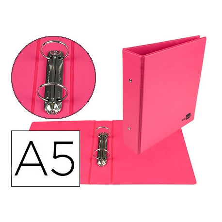 CARPETA DE 2 ANILLAS 40 MM REDONDAS LIDERPAPEL A5 CARTON FORRADO PVC FUCSIA