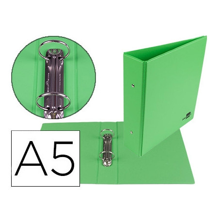 CARPETA DE 2 ANILLAS 40 MM REDONDAS LIDERPAPEL A5 CARTON FORRADO PVC VERDE PISTACHO