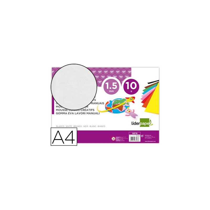 GOMA EVA LIDERPAPEL DIN A4 60G/M2 ESPESOR 1,5MM BLANCO PAQUETE DE 10 HOJAS