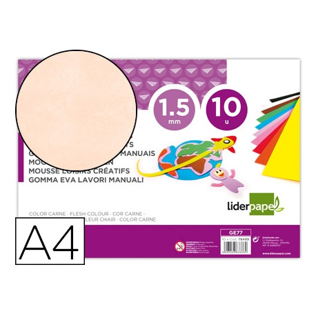 GOMA EVA LIDERPAPEL DIN A4 60G/M2 ESPESOR 1,5MM CARNE PAQUETE DE 10 HOJAS