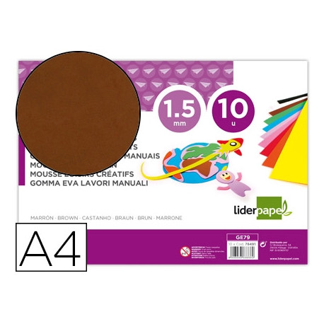 GOMA EVA LIDERPAPEL DIN A4 60G/M2 ESPESOR 1,5MM MARRON PAQUETE DE 10 HOJAS