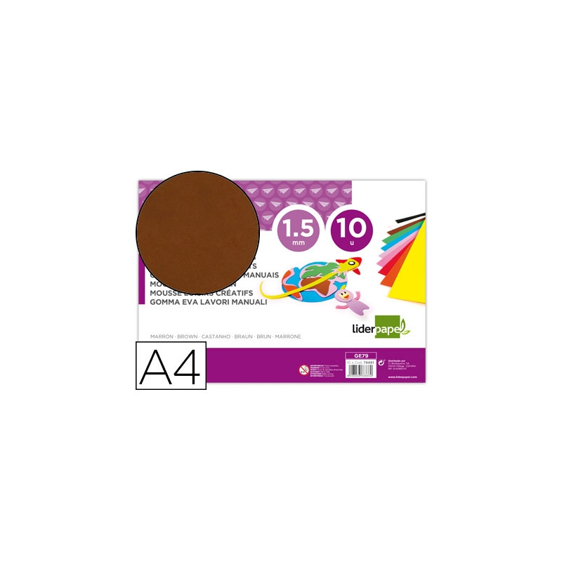 GOMA EVA LIDERPAPEL DIN A4 60G/M2 ESPESOR 1,5MM MARRON PAQUETE DE 10 HOJAS