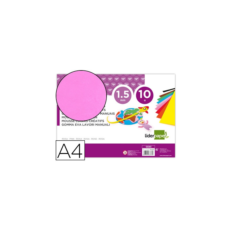 GOMA EVA LIDERPAPEL DIN A4 60G/M2 ESPESOR 1,5MM ROSA PAQUETE DE 10 HOJAS