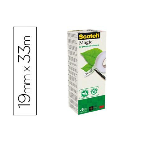 CINTA ADHESIVA SCOTCH MAGIC INVISIBLE ECO 33 MT X 19 MM PACK DE 9 UNIDADES