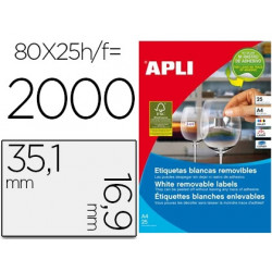 ETIQUETA ADHESIVA APLI 35,6X16,9 MM FOTOCOPIADORA LASER INKJET CAJA 25 HOJAS DIN A4 CON 2000 ETIQUET