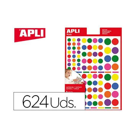 GOMETS APLI AUTOADHESIVO CIRCULO MULTICOLOR BLISTER DE 624 UNIDADES SURTIDAS