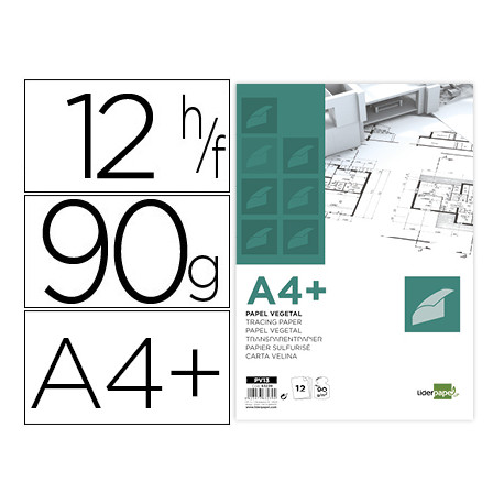 PAPEL DIBUJO LIDERPAPEL A4+ 320X240MM 90G/M2 VEGETAL SOBRE DE 12 HOJAS