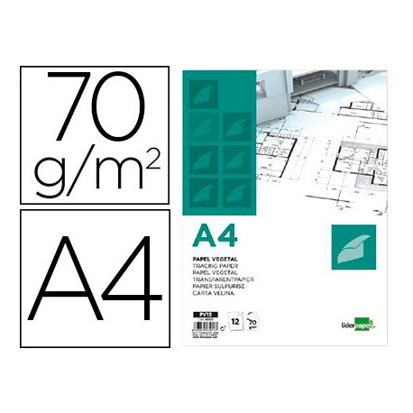 PAPEL DIBUJO LIDERPAPEL A4 210X297MM 70G/M2 VEGETAL SOBRE DE 12 HOJAS