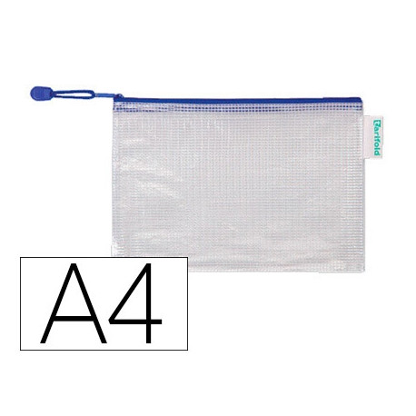 BOLSA MULTIUSOS TARIFOLD PVC DIN A4 APERTURA SUPERIOR CON CREMALLERA PORTABOLIGRAFO Y CORREA AZUL