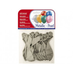 GLOBO 100% LATEX BIODEGRADABLE METALIZADO PLATA BOLSA DE 15 UNIDADES