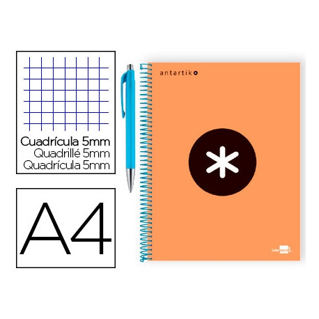 CUADERNO ESPIRAL ANTARTIK A4 MICRO TAPA FORRADA 120 H 100G CUADRO 5 MM COLOR NARANJA PROMO CARAN D A