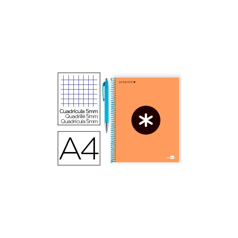 CUADERNO ESPIRAL ANTARTIK A4 MICRO TAPA FORRADA 120 H 100G CUADRO 5 MM COLOR NARANJA PROMO CARAN D A